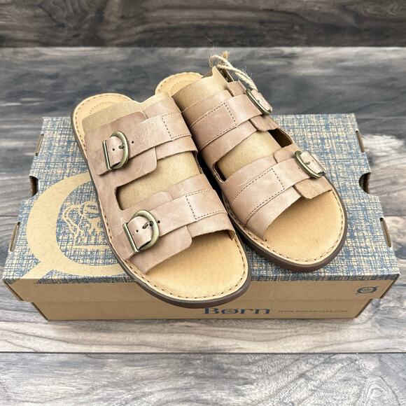 NIB Born Henna 8M Comfort Leather Slide Sandals Natural - Picture 9 of 13